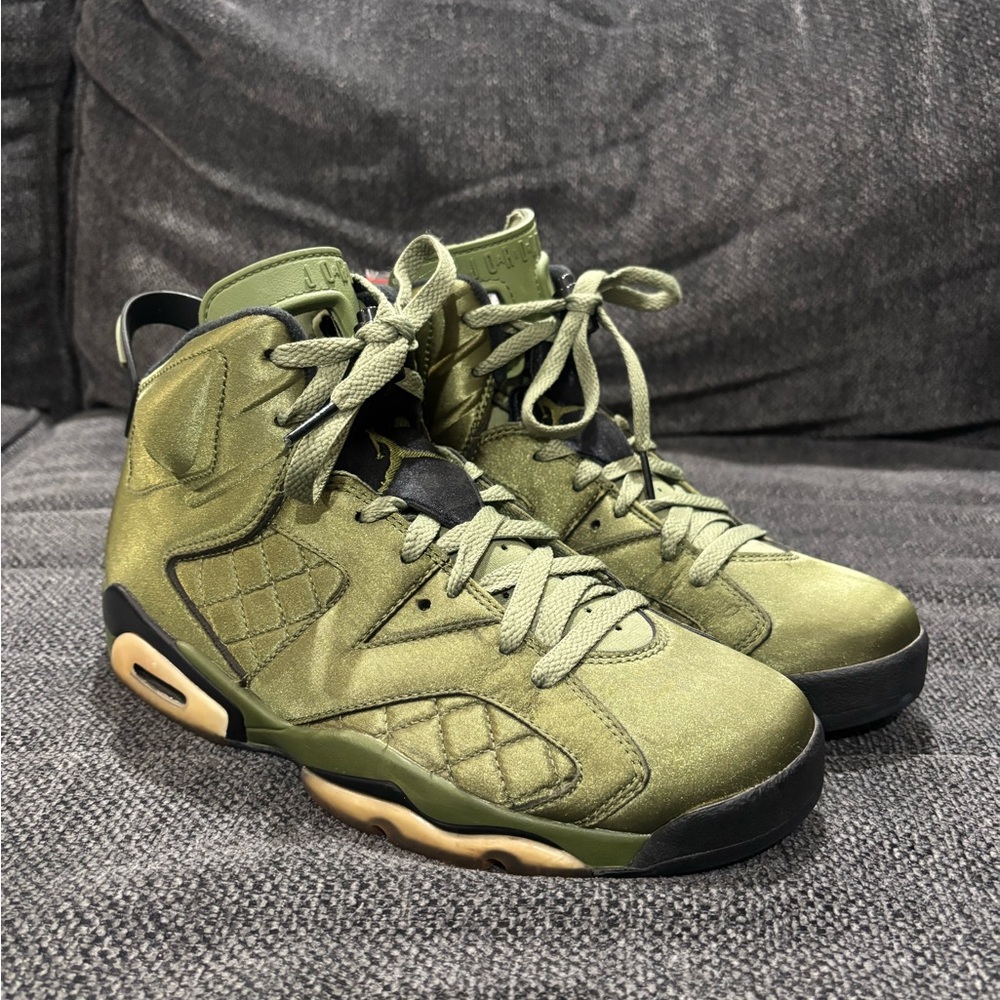 Jordan Olive Green Sneakers with Black Accents (Air Jordan 7 flight jacket)